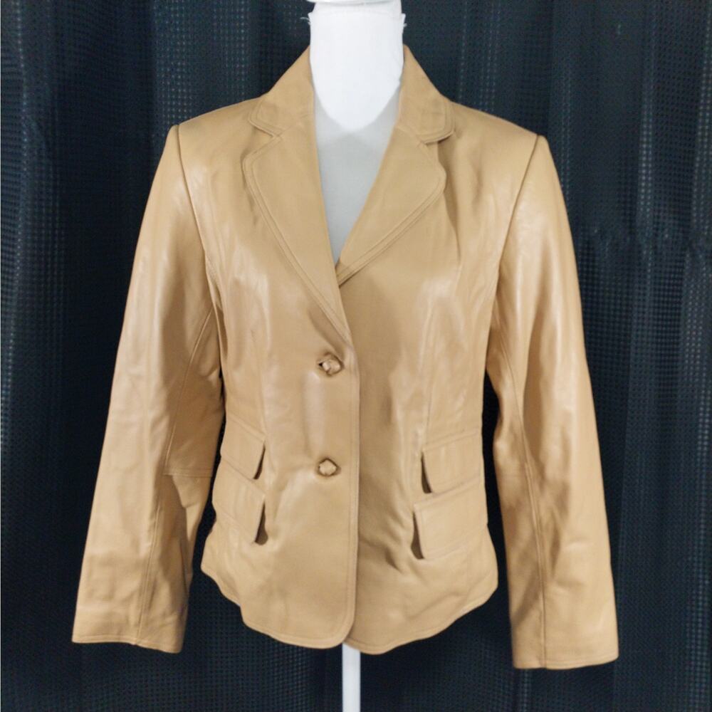 NWOT! PAMELA MCCOY! CAMEL TAN BEIGE GENUINE LEATHER KNOT DETAIL JACKET! SZ M - Picture 2 of 11